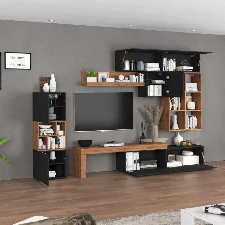 Parete attrezzata 350x200h cm antracite rovere Block 3