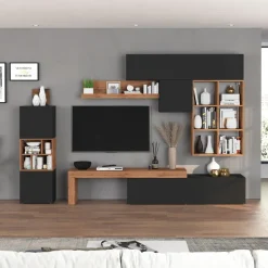 Parete attrezzata 350x200h cm antracite rovere Block 3