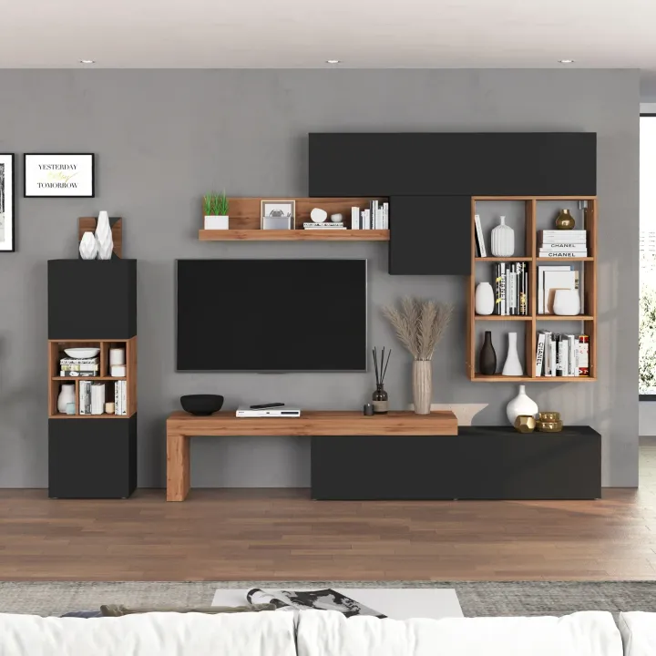 Parete attrezzata 350x200h cm antracite rovere Block 3