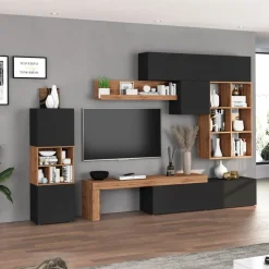 Parete attrezzata 350x200h cm antracite rovere Block 3