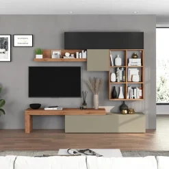 Parete attrezzata 270x200h cm antracite tortora rovere Block 4