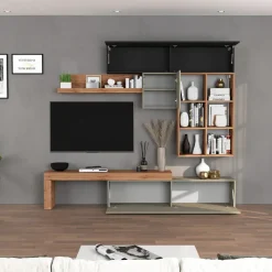 Parete attrezzata 270x200h cm antracite tortora rovere Block 4