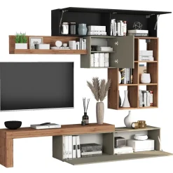 Parete attrezzata 270x200h cm antracite tortora rovere Block 4