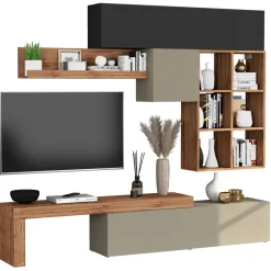 Parete attrezzata 270x200h cm antracite tortora rovere Block 4