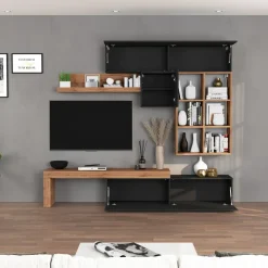 Parete attrezzata 270x200h cm antracite rovere Block 4