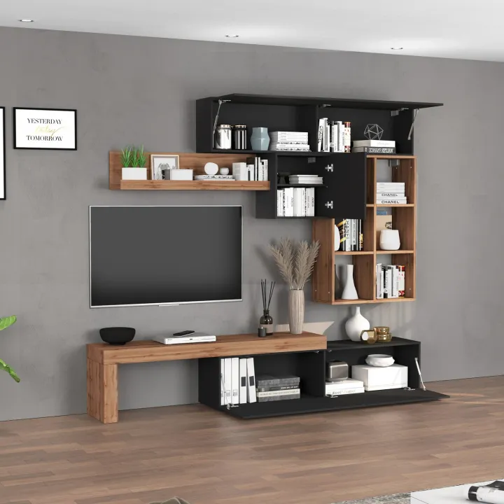 Parete attrezzata 270x200h cm antracite rovere Block 4