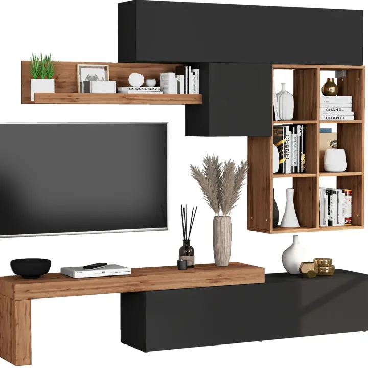 Parete attrezzata 270x200h cm antracite rovere Block 4