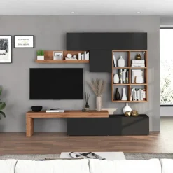 Parete attrezzata 270x200h cm antracite rovere Block 4