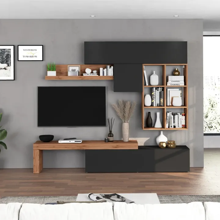 Parete attrezzata 270x200h cm antracite rovere Block 4