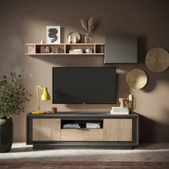 Parete attrezzata 180x200h cm antracite rovere chiaro Deluxe