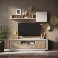 Parete attrezzata 180x200h cm beige rovere chiaro Deluxe