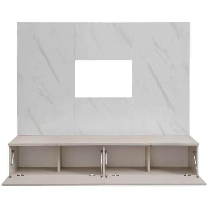 Parete attrezzata 180x155h cm beige cashmere pannello bianco effetto marmo Paula
