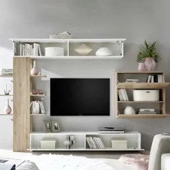 Parete attrezzata 285x187h cm bianco lucido e opaco rovere Steppi 2