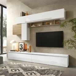 Parete attrezzata 276x187h cm bianco lucido rovere chiaro Sunset 17