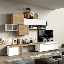 Parete attrezzata 330x195h cm bianco lucido rovere chiaro Sunset 28