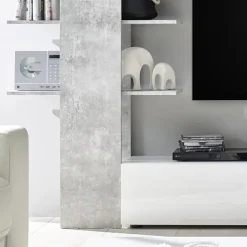 Parete attrezzata 285x187h cm bianco lucido e opaco cemento Steppi 2