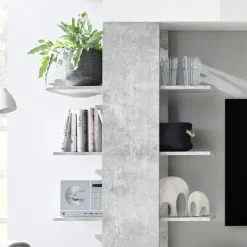Parete attrezzata 285x187h cm bianco lucido e opaco cemento Steppi 2