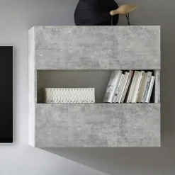 Parete attrezzata 285x187h cm bianco lucido e opaco cemento Steppi 2