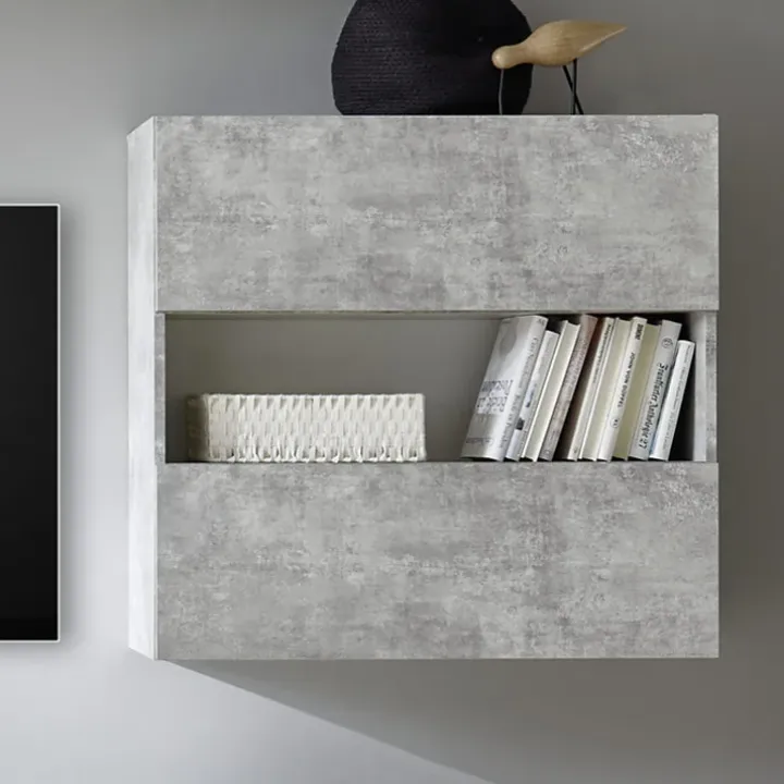 Parete attrezzata 285x187h cm bianco lucido e opaco cemento Steppi 2