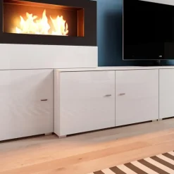 Parete attrezzata 288x170h cm bianca camino bioetanolo Olympo