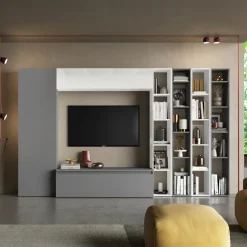 Parete attrezzata 305x186h cm bianco lucido grigio Sunset 10