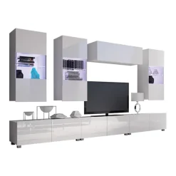 Parete attrezzata 300x190h cm bianco lucido Mons 2