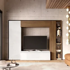 Parete attrezzata 249x186h cm bianco lucido rovere scuro Sunset 9