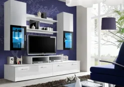 Parete attrezzata 200x225h cm bianco lucido con vetrinetta nero Orlando Gihome®