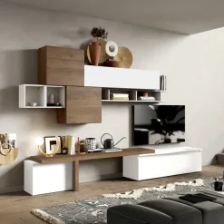 Parete attrezzata 330x210h cm bianco lucido rovere scuro Sunset 28