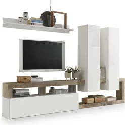 Parete attrezzata 277x200h cm bianco lucido pero soggiorno Invictus