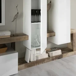 Parete attrezzata 277x200h cm bianco lucido pero soggiorno Invictus