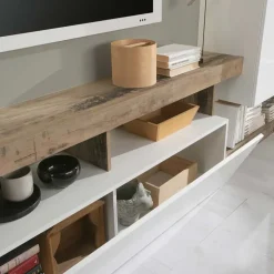 Parete attrezzata 277x200h cm bianco lucido pero soggiorno Invictus
