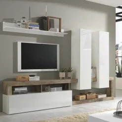 Parete attrezzata 277x200h cm bianco lucido pero soggiorno Invictus