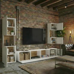 Parete attrezzata 226x140h cm bianco rovere Fusion 2
