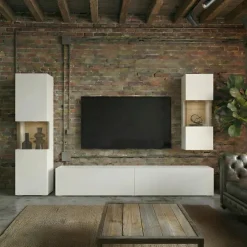 Parete attrezzata 226x140h cm bianco rovere Fusion 2