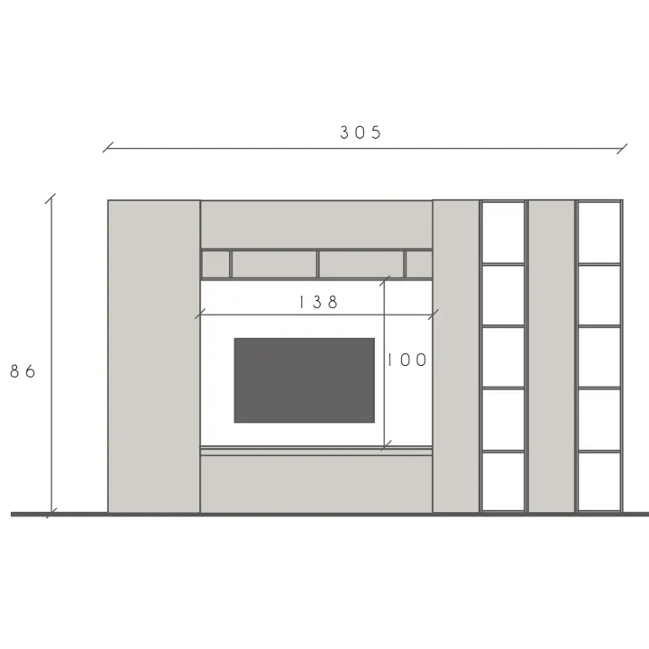 Parete attrezzata 305x186h cm bianco lucido rovere scuro Sunset 36