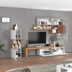 Parete attrezzata 350x200h cm bianco lucido rovere Block 1