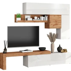 Parete attrezzata 270x200h cm bianco lucido rovere Block 2