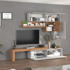 Parete attrezzata 270x200h cm bianco lucido rovere Block 2