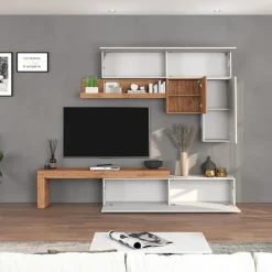 Parete attrezzata 270x200h cm bianco lucido rovere Block 2