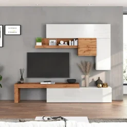 Parete attrezzata 270x200h cm bianco lucido rovere Block 2