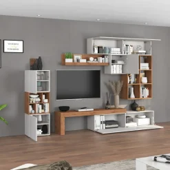 Parete attrezzata 350x200h cm bianco lucido rovere Block 3