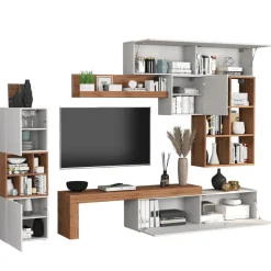 Parete attrezzata 350x200h cm bianco lucido rovere Block 3