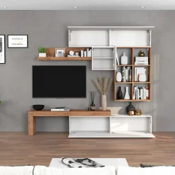 Parete attrezzata 270x200h cm bianco lucido rovere Block 4