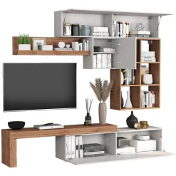 Parete attrezzata 270x200h cm bianco lucido rovere Block 4