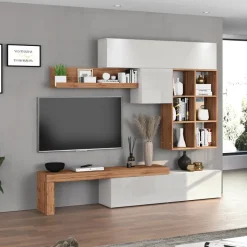 Parete attrezzata 270x200h cm bianco lucido rovere Block 4