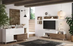 Parete attrezzata 241x176h cm bianco lucido rovere scuro Witty