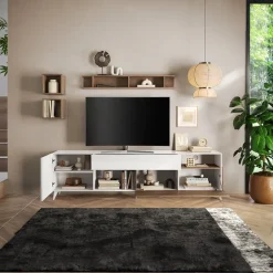Parete attrezzata 241x176h cm bianco lucido rovere scuro Witty