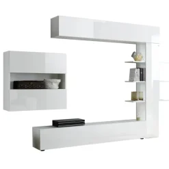 Parete attrezzata 285x187h cm bianco lucido e opaco Steppi 2