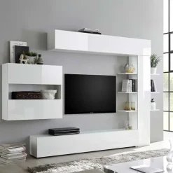 Parete attrezzata 285x187h cm bianco lucido e opaco Steppi 2